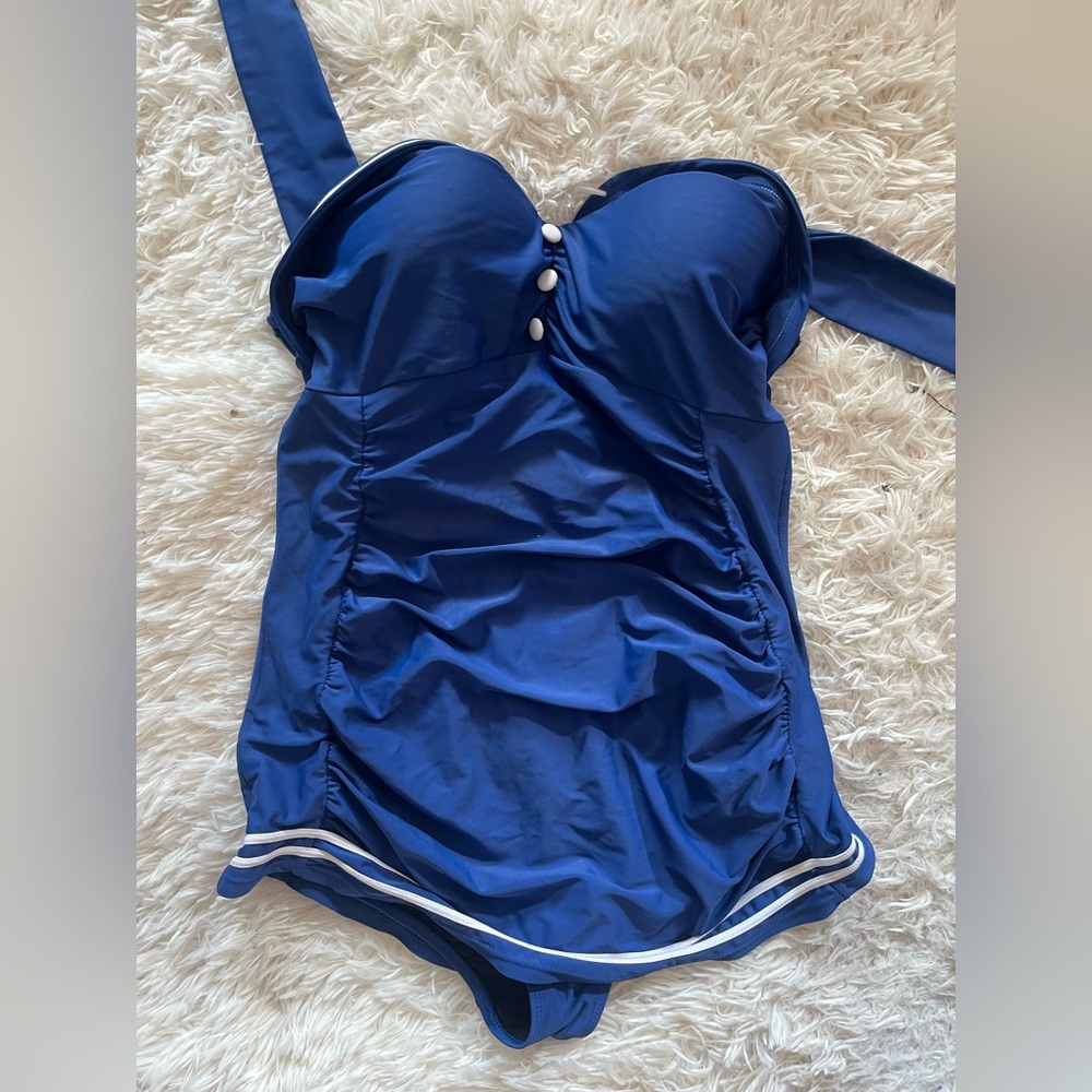 HOTTOPIC, XL, Blue, sailor, bathing suit, one piece, tie, halter